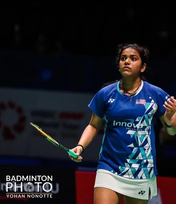 Srivedya Gurazada on court in a United States jersey during a BWF tournament